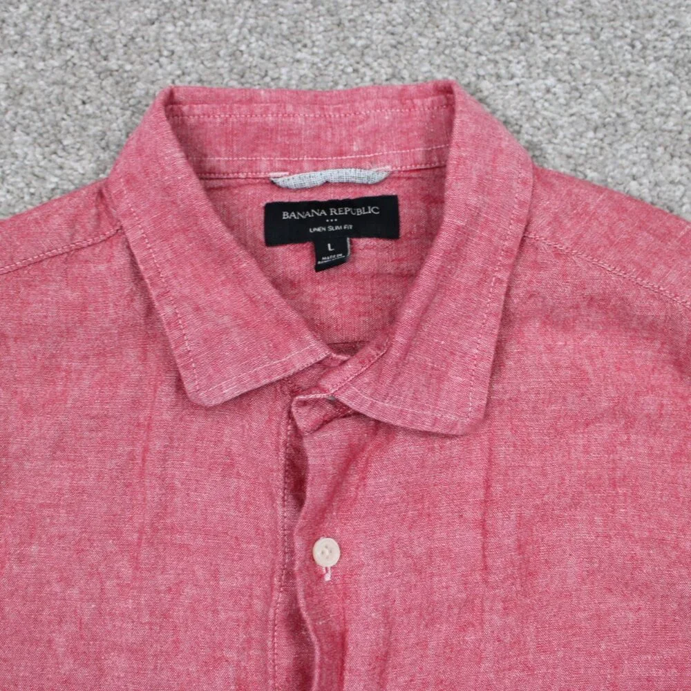 Banana Republic Linen Slim Fit Shirt Adult Large Red Linen/Cotton Blend‎ L/S